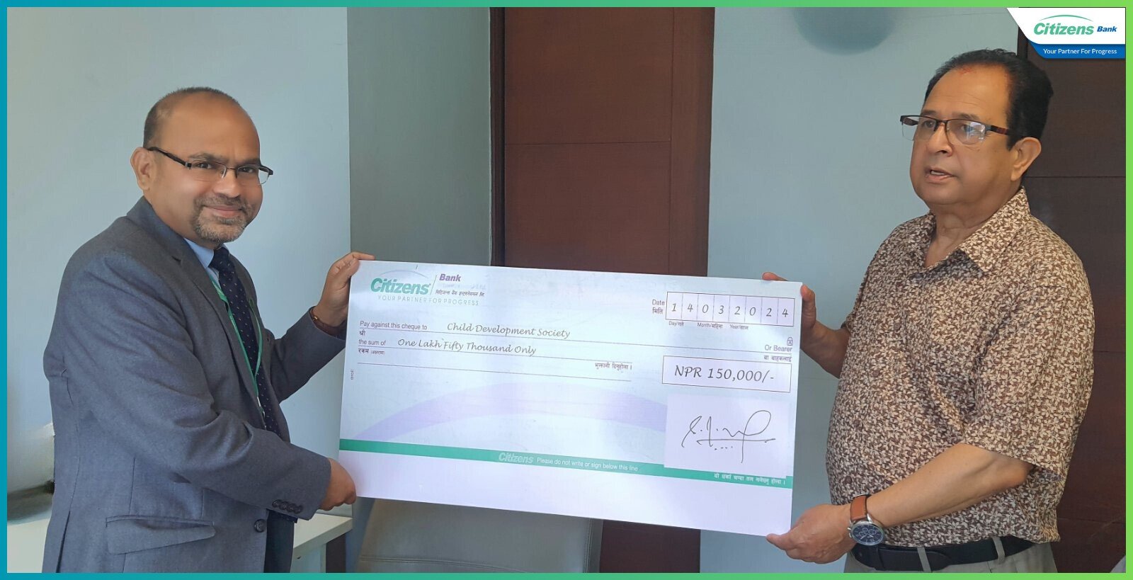 Read more about the article सिटिजन्स बैंकद्वारा बाल विकास समाजका विद्यार्थीलाई छात्रवृत्ति प्रदान